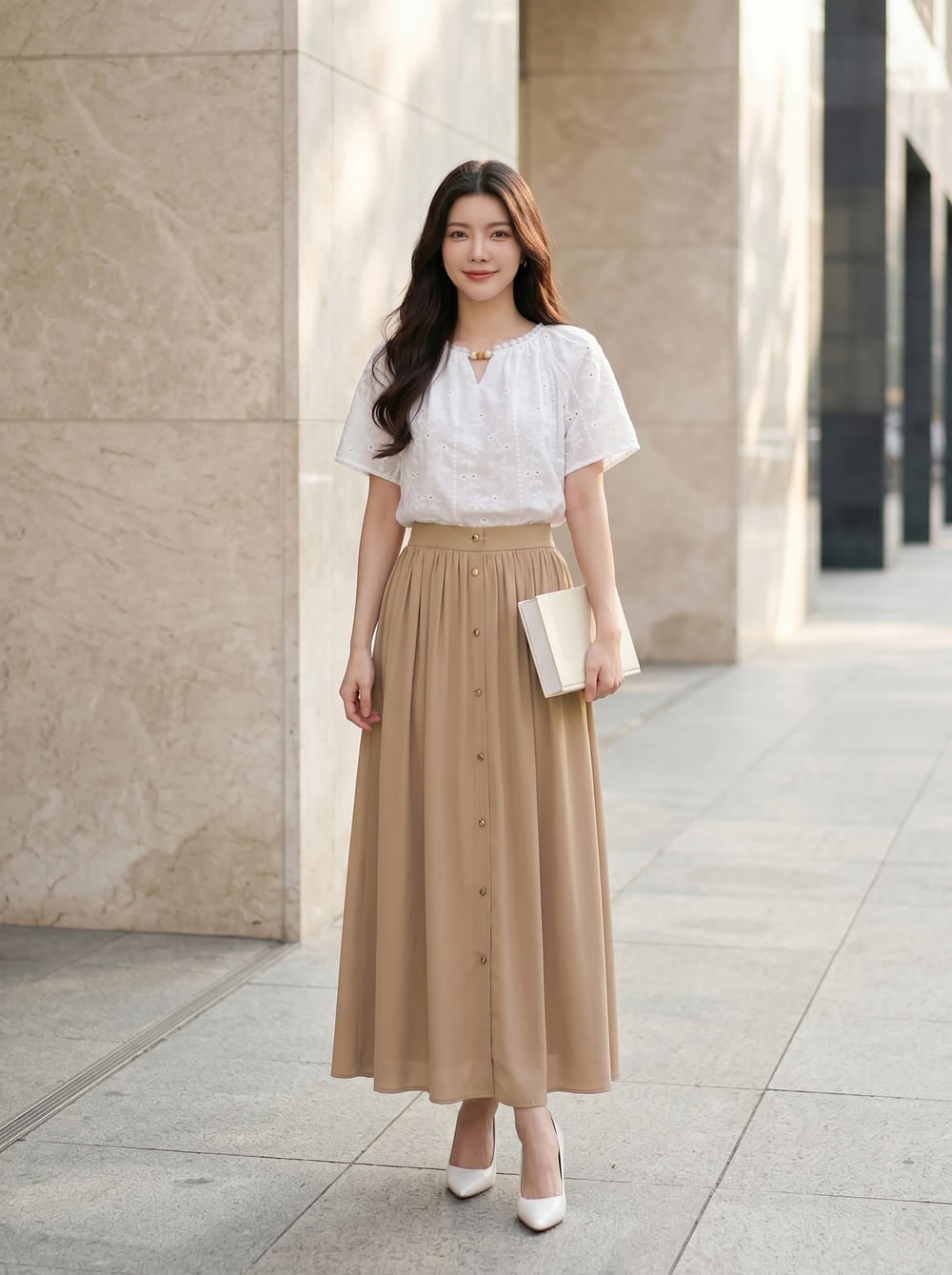 Chân váy chifon maxi có nẹp trước trang trí