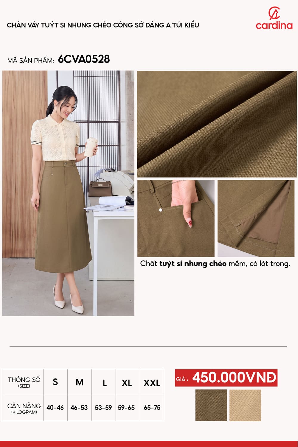 Chân váy tuýt si nhung chéo công sở dáng A túi kiểu