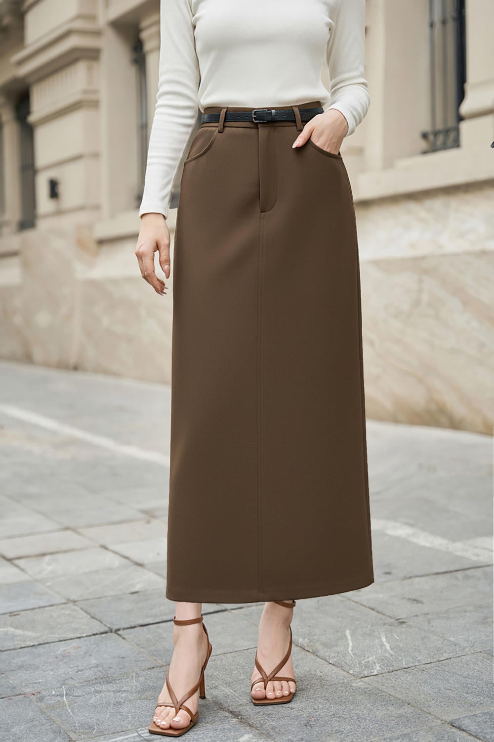 Chân váy dài dáng suông cạp cao