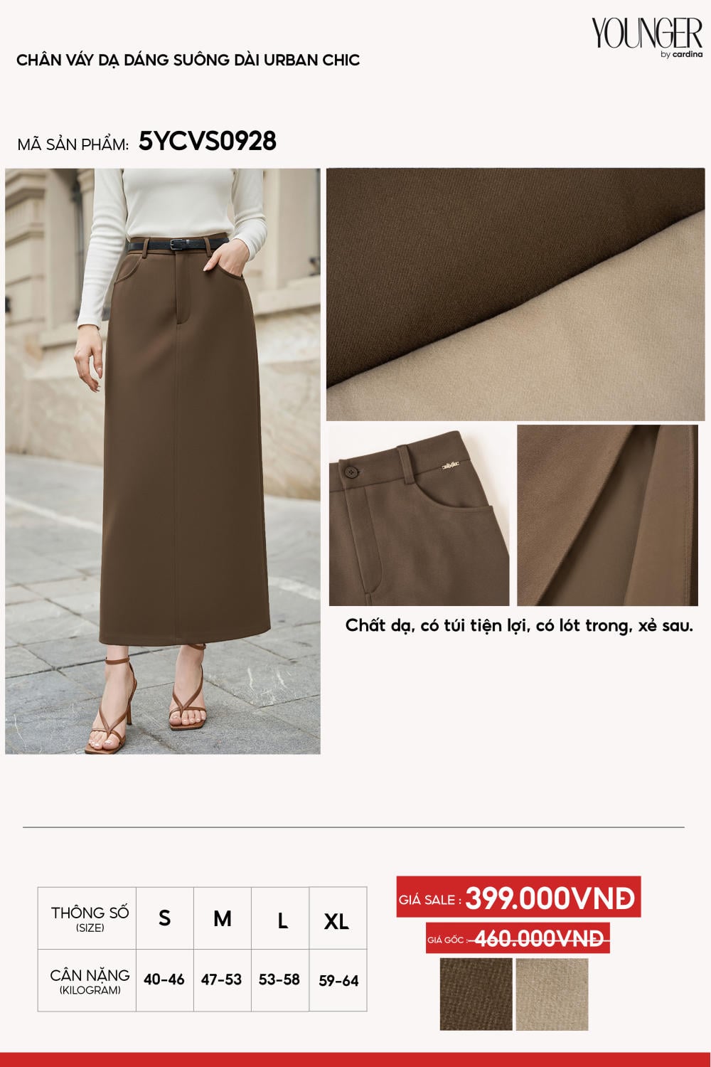 Chân váy dài dáng suông cạp cao