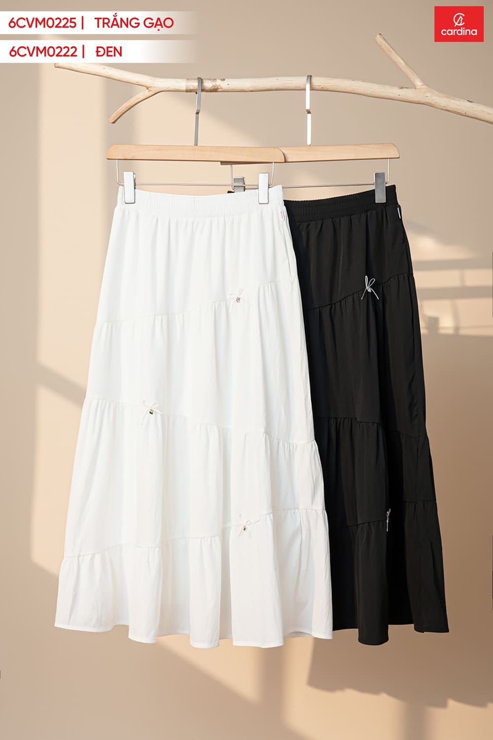 Chân váy Maxi vải thô gió nhún tầng kiểu lệch cạp chun