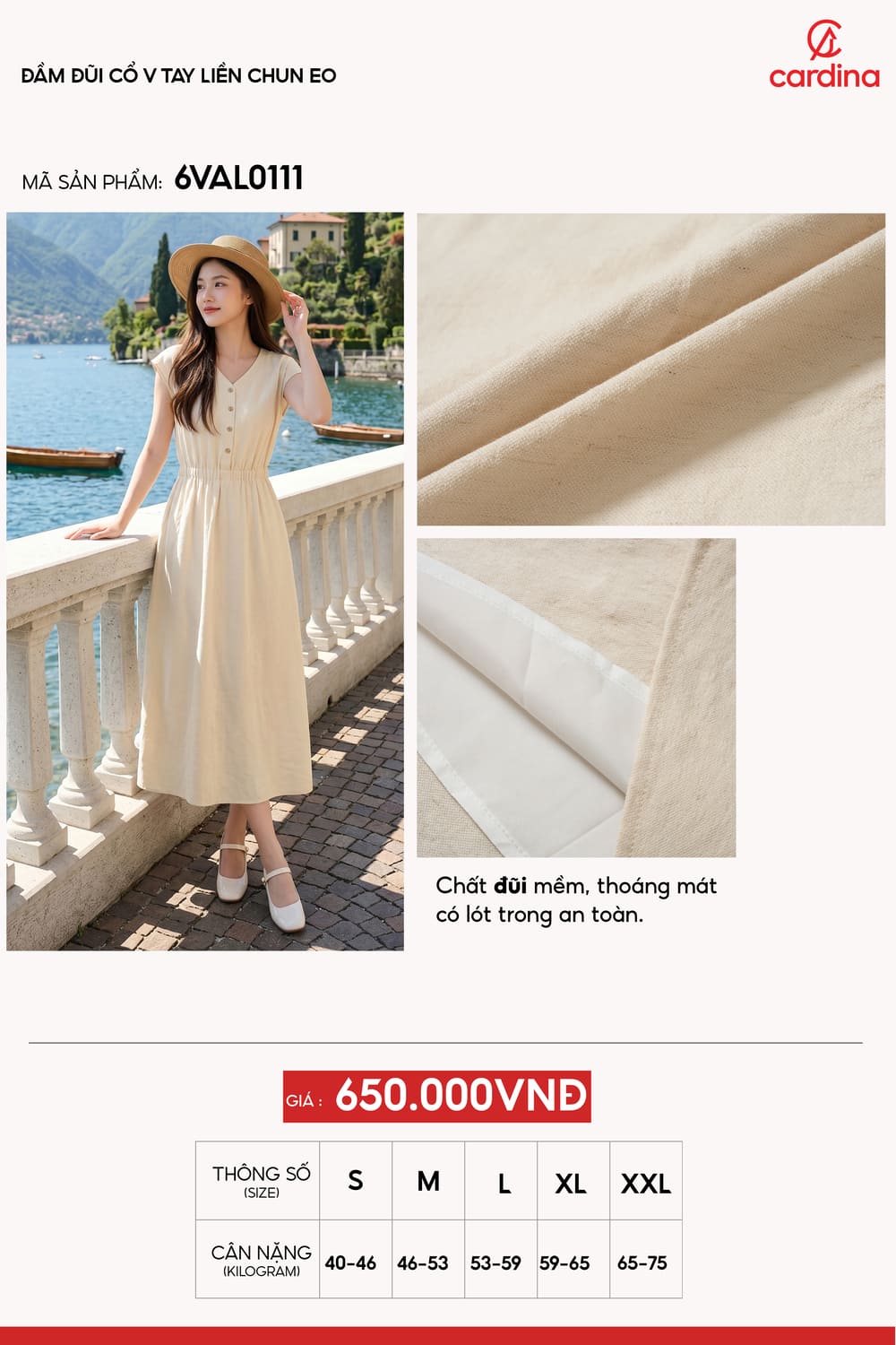 Đầm đũi cổ V tay liền chun eo