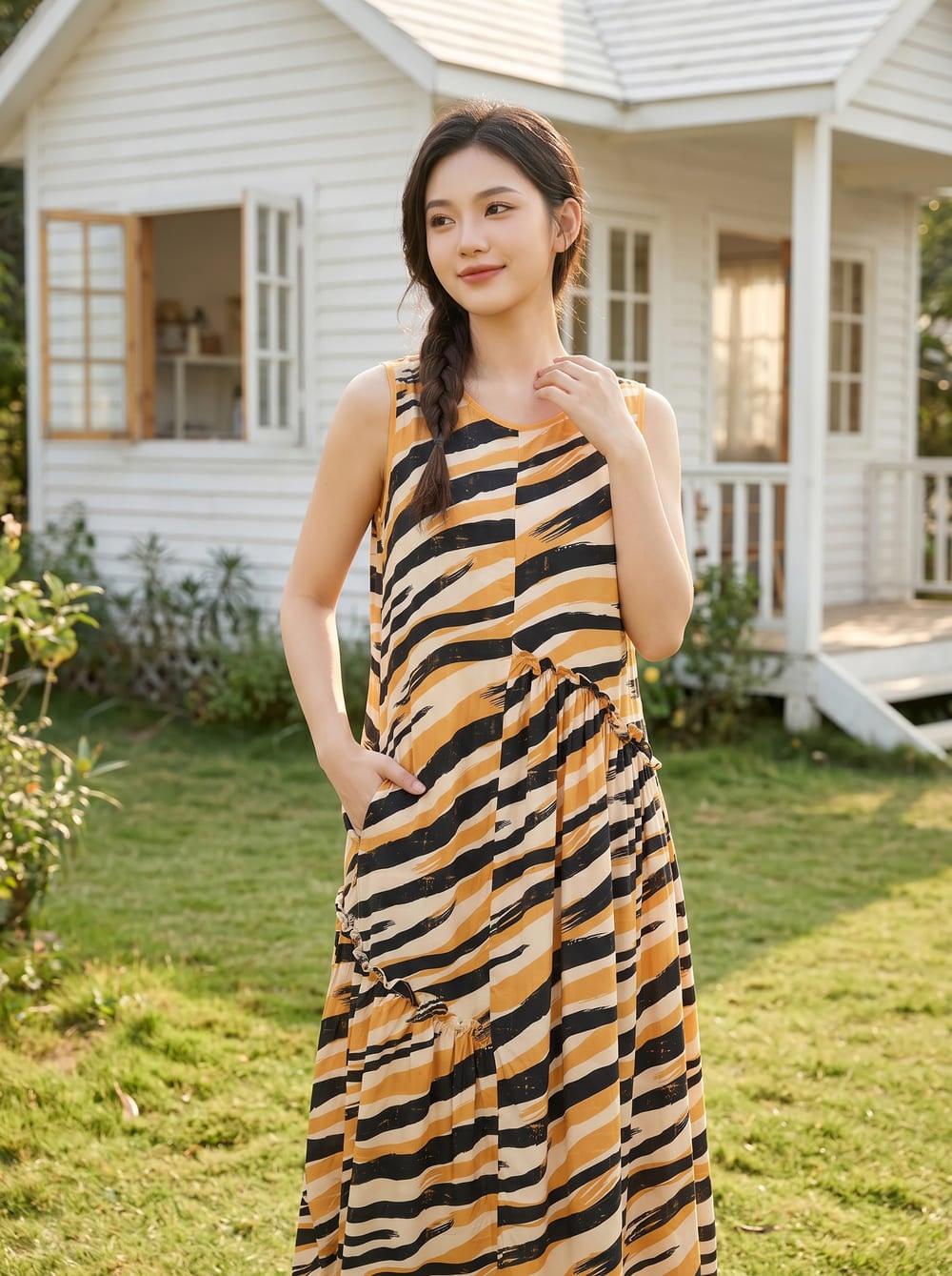 Đầm lanh dài bèo tầng sát nách