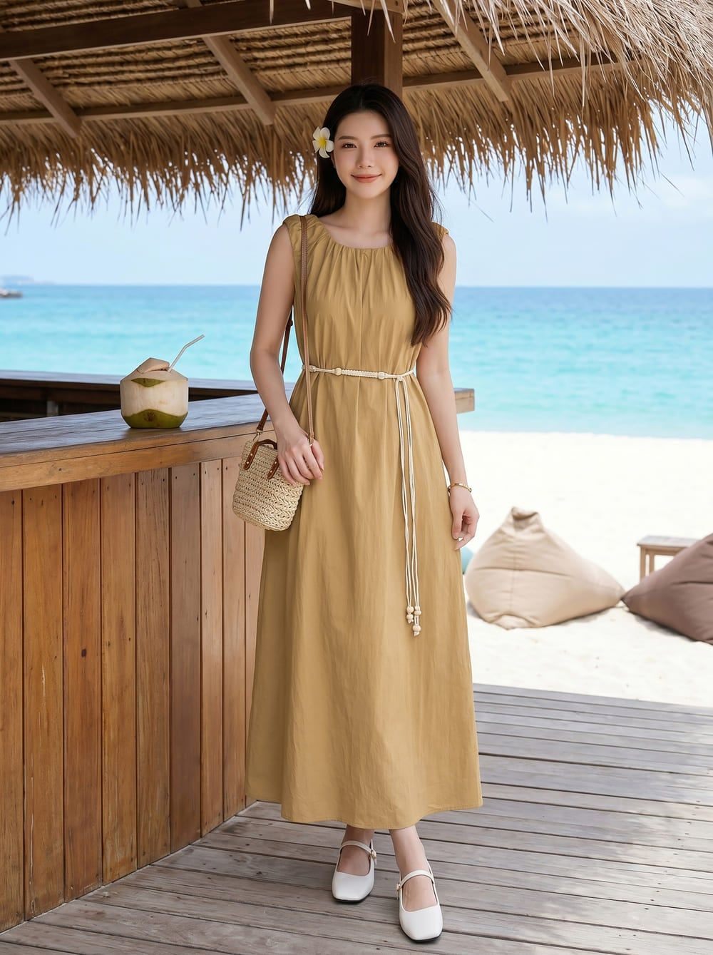 đầm maxi đi biển cho người thấp
