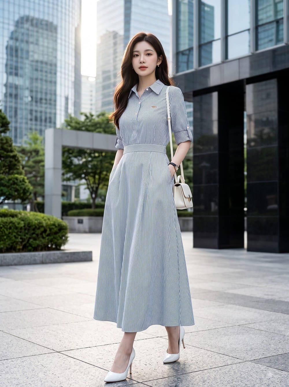 đầm sơ mi trung niên