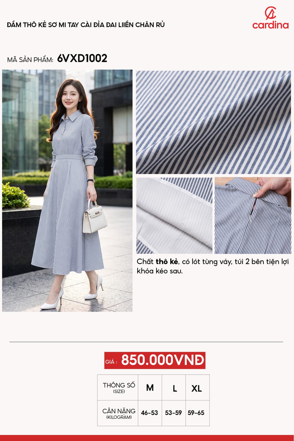Đầm thô kẻ sơ mi tay cài đỉa đai liền chân rủ