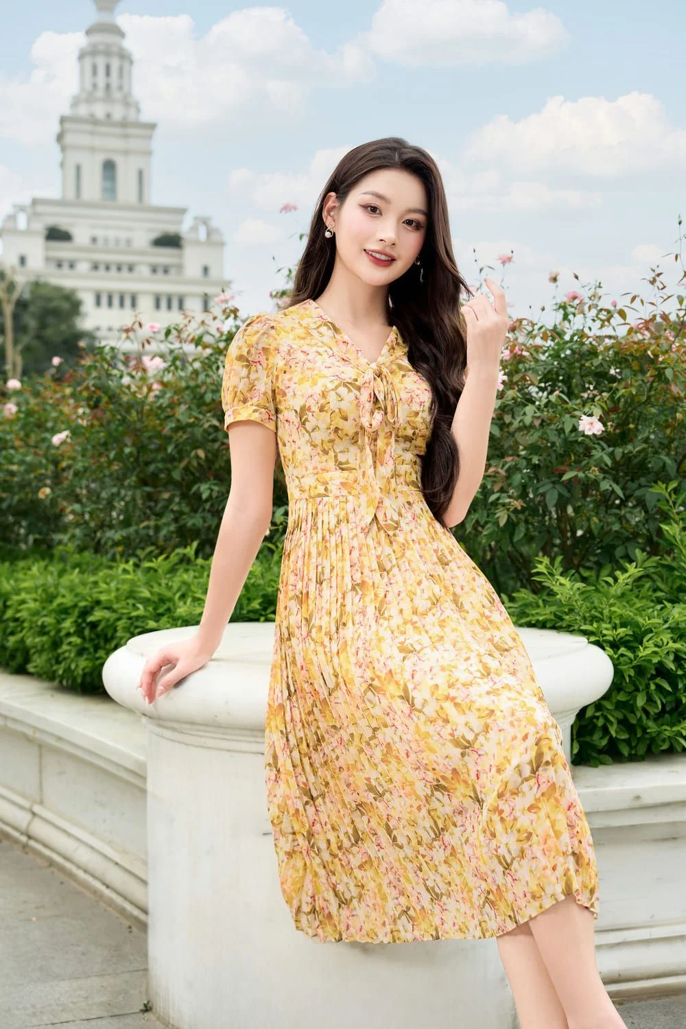 Đầm xòe xếp ly dáng dài