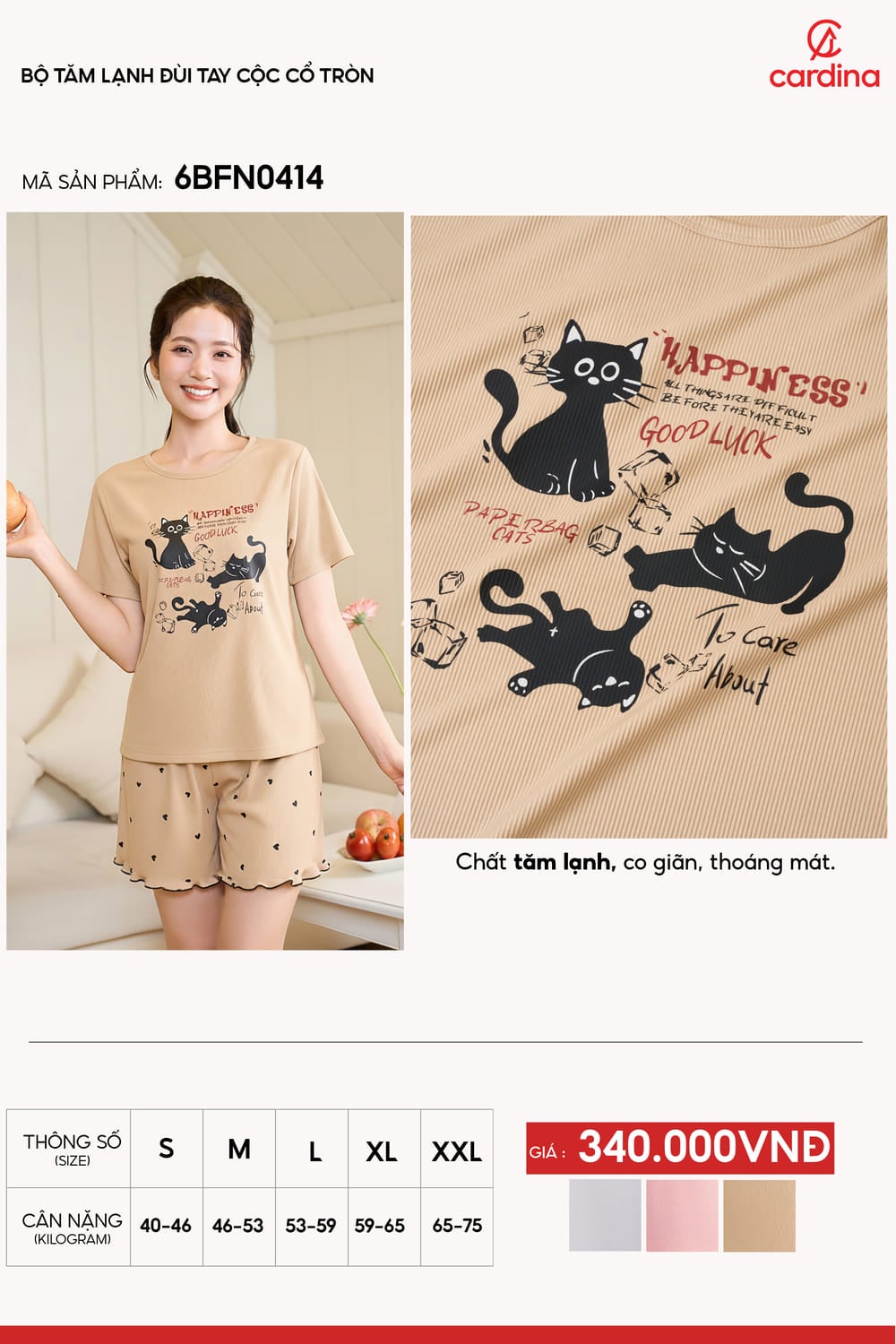 Bộ tăm lạnh đùi tay cộc cổ tròn in hình Paperbag Cats