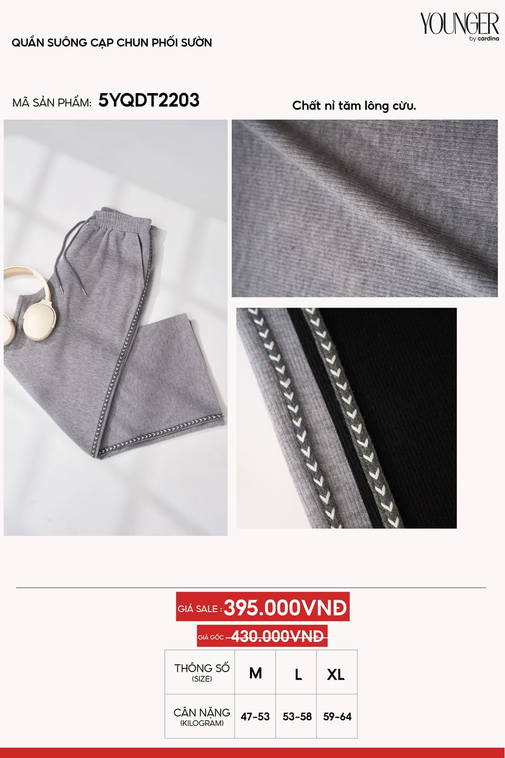 Quần suông cạp chun phối sườn