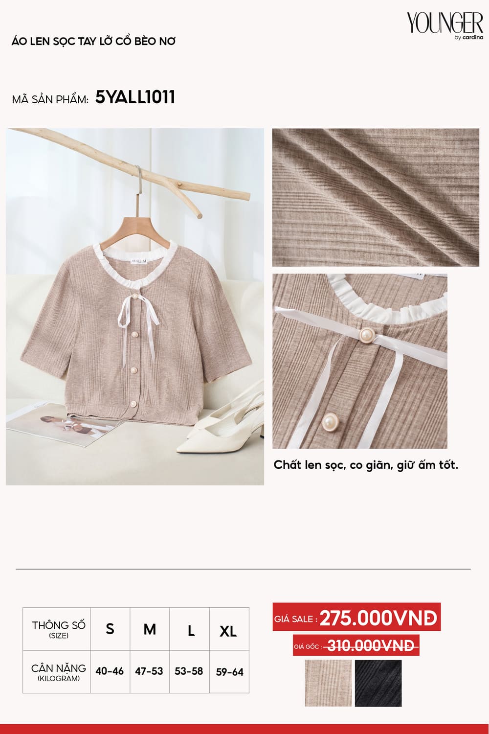 Áo len tay lỡ cổ bèo nơ