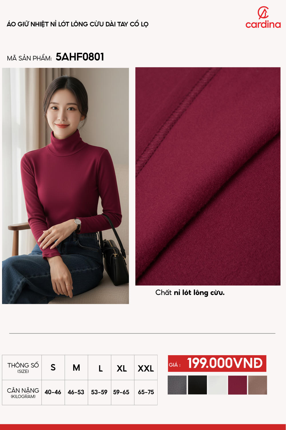 Áo giữ nhiệt nỉ lót lông cừu dài tay cổ lọ ấm áp