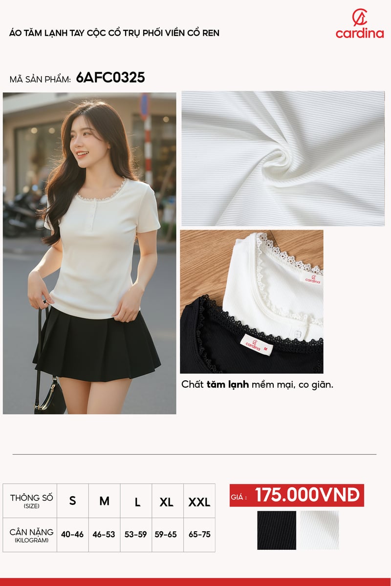 Áo tay cộc cổ trụ phối viền