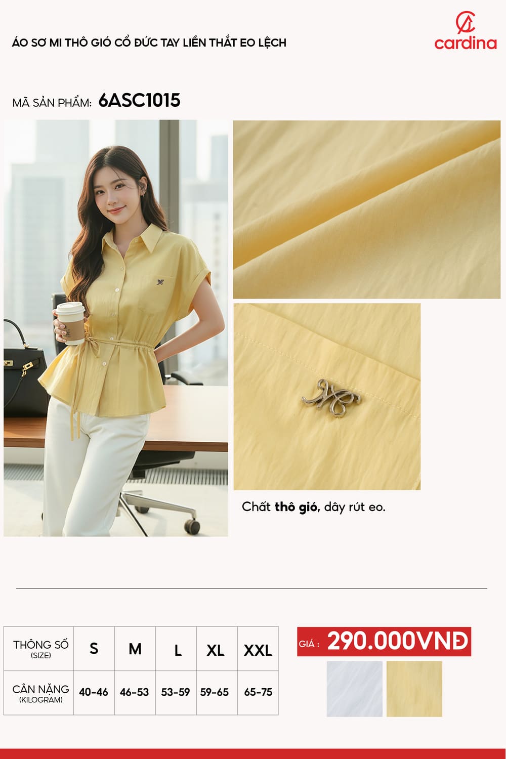 Áo sơ mi thô gió cổ đức tay liền thắt eo lệch