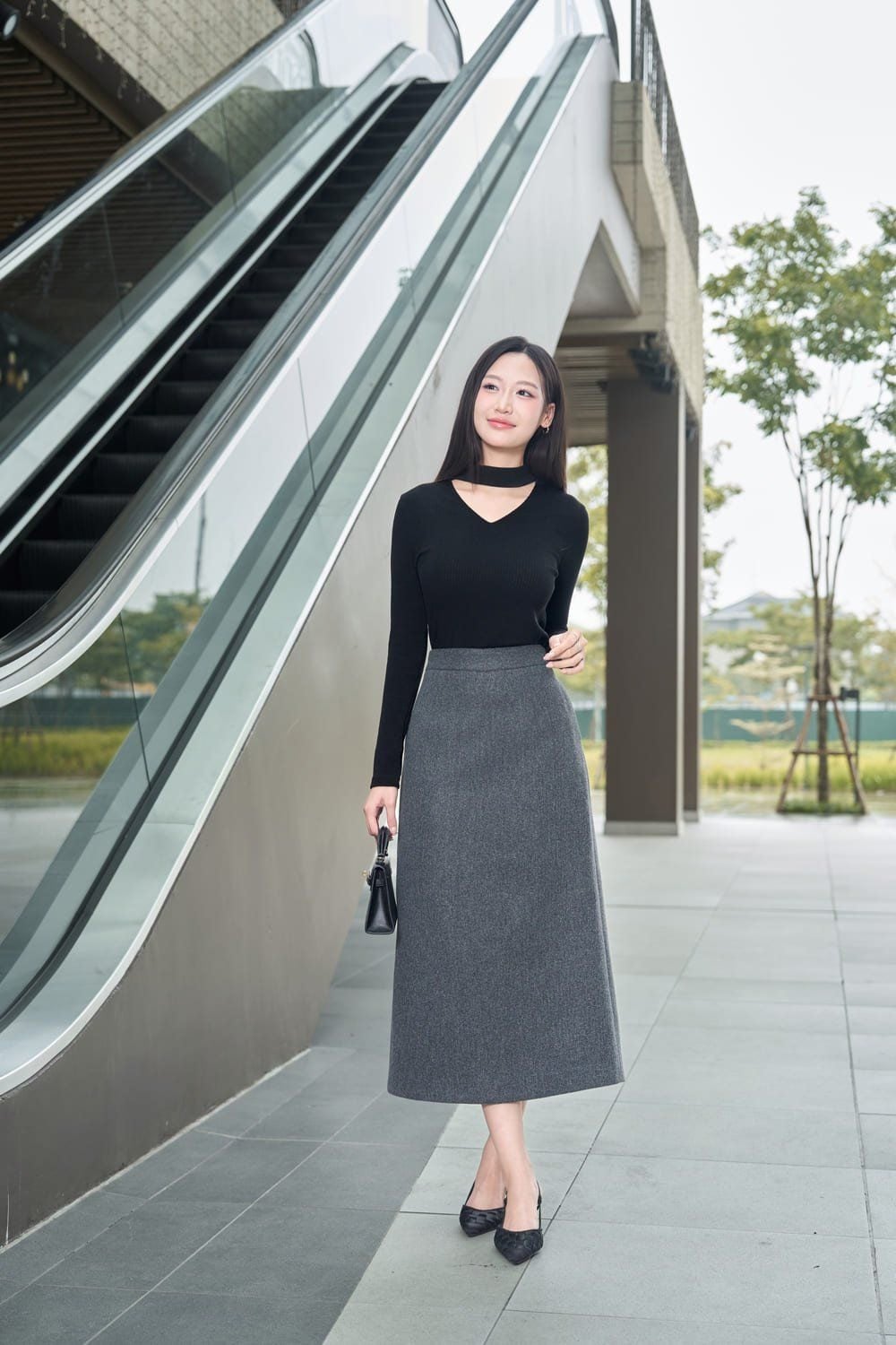phối đồ với chân váy dài