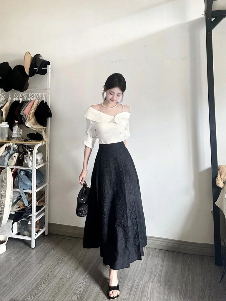 phối đồ với chân váy đen
