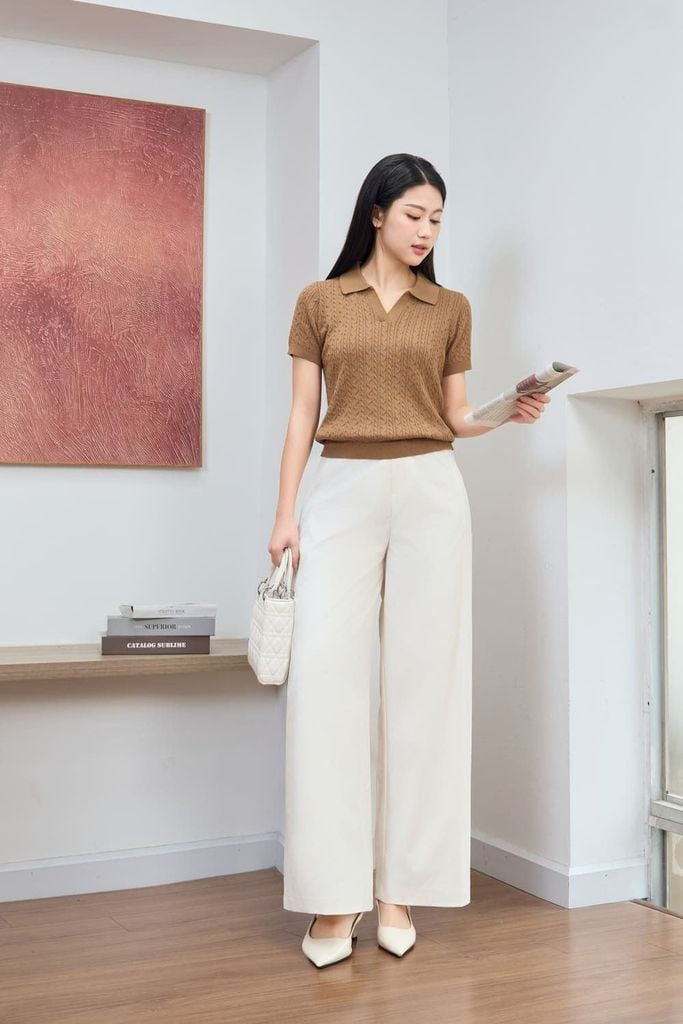 phối đồ với quần ống rộng mùa hè