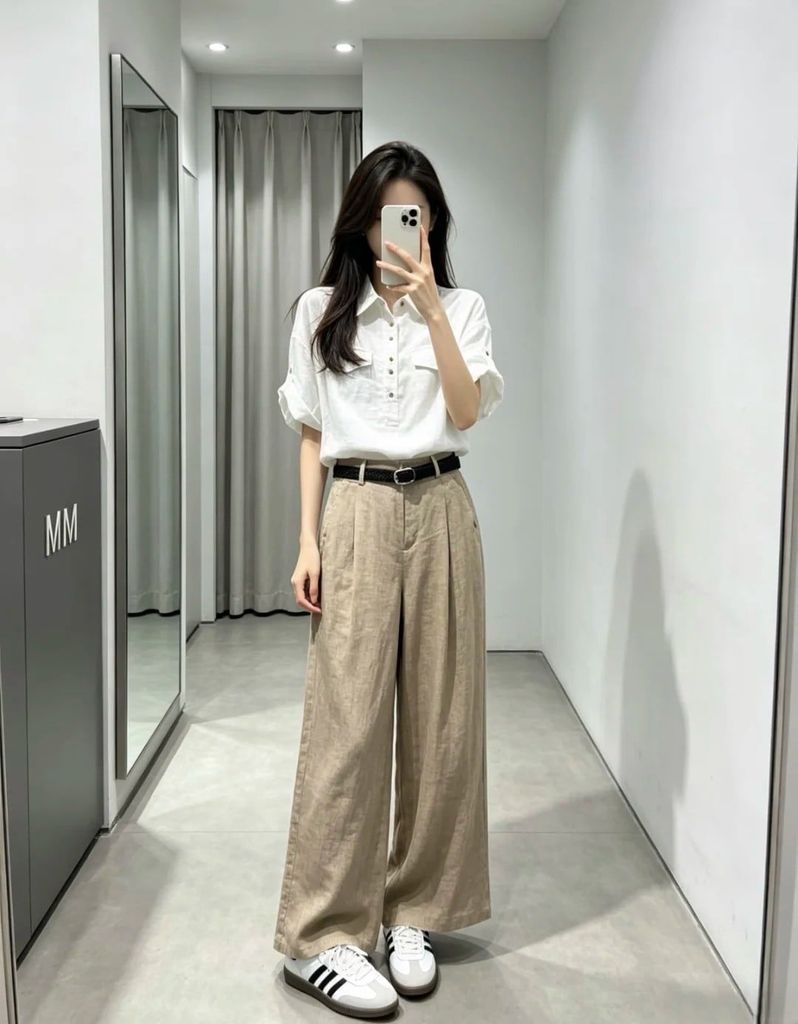 phối đồ với quần ống rộng mùa hè