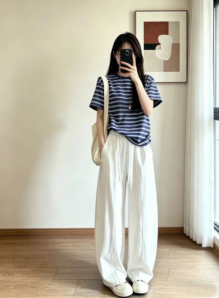 phối đồ với quần ống rộng mùa hè