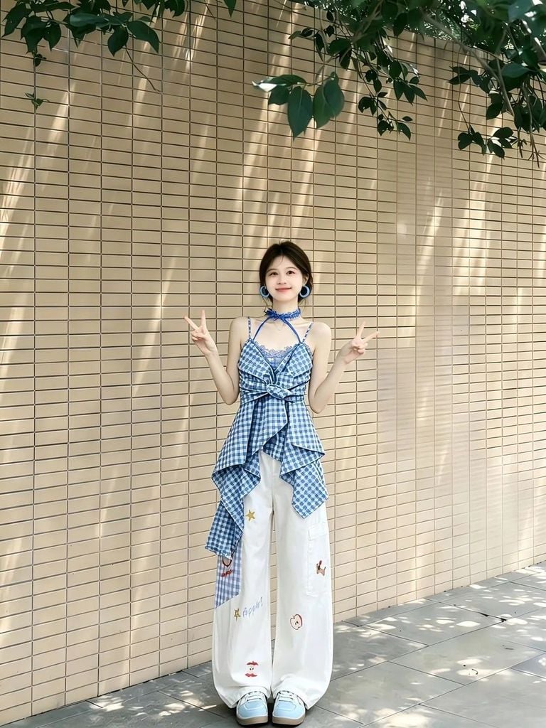 phối đồ với quần ống rộng mùa hè