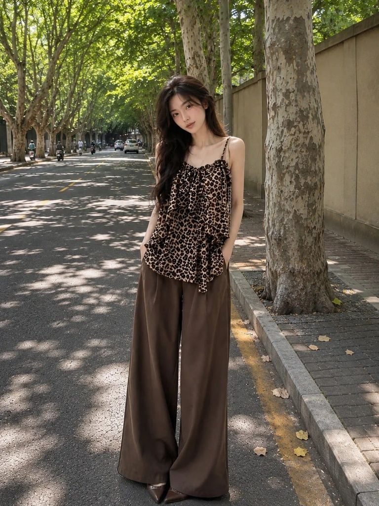 phối đồ với quần ống rộng mùa hè