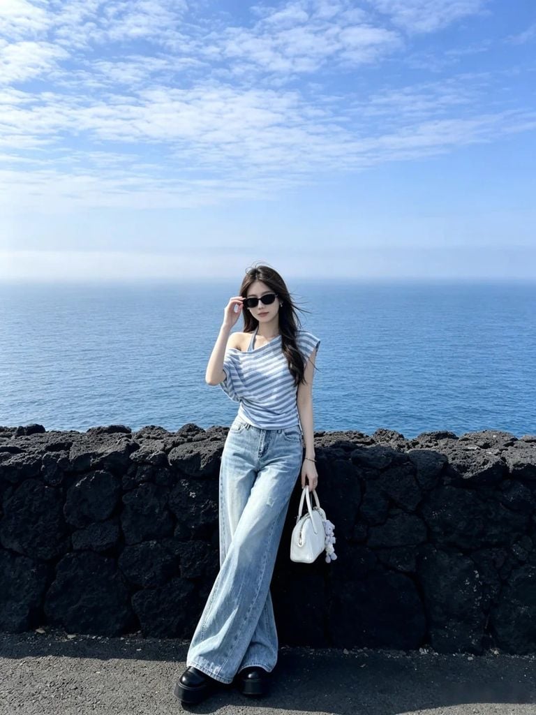 phối đồ với quần ống rộng mùa hè
