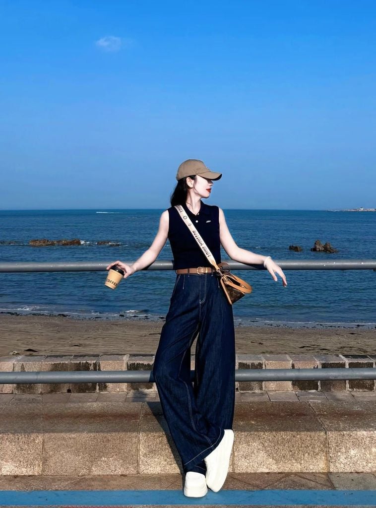 phối đồ với quần ống rộng mùa hè