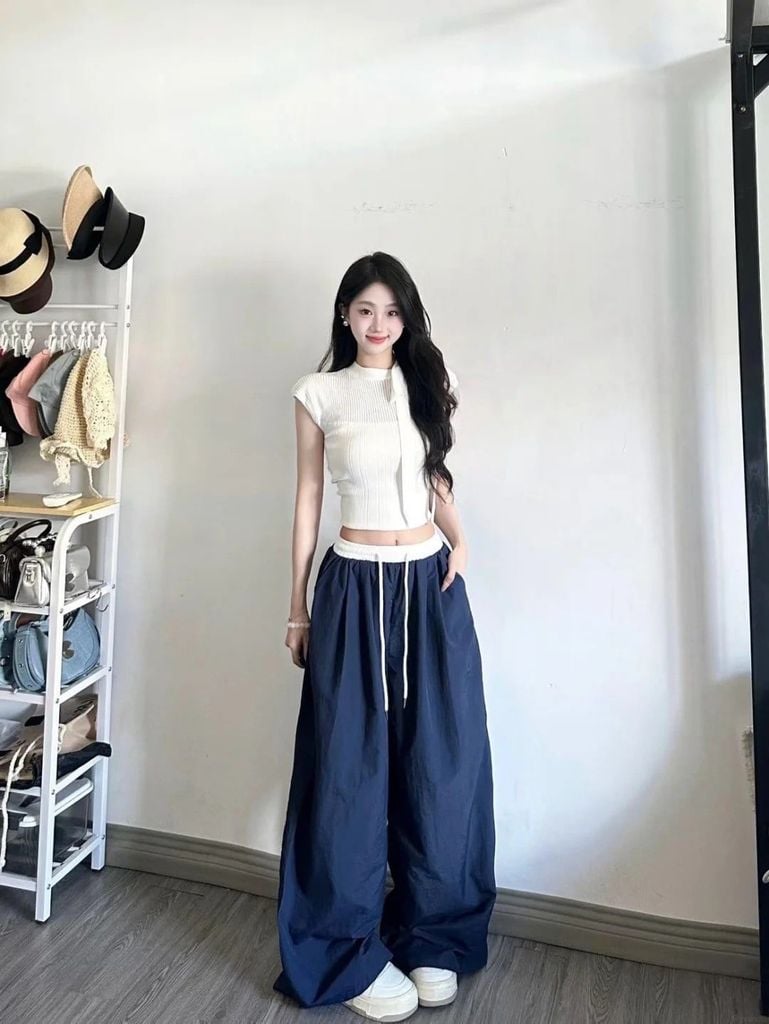 phối đồ với quần ống rộng mùa hè