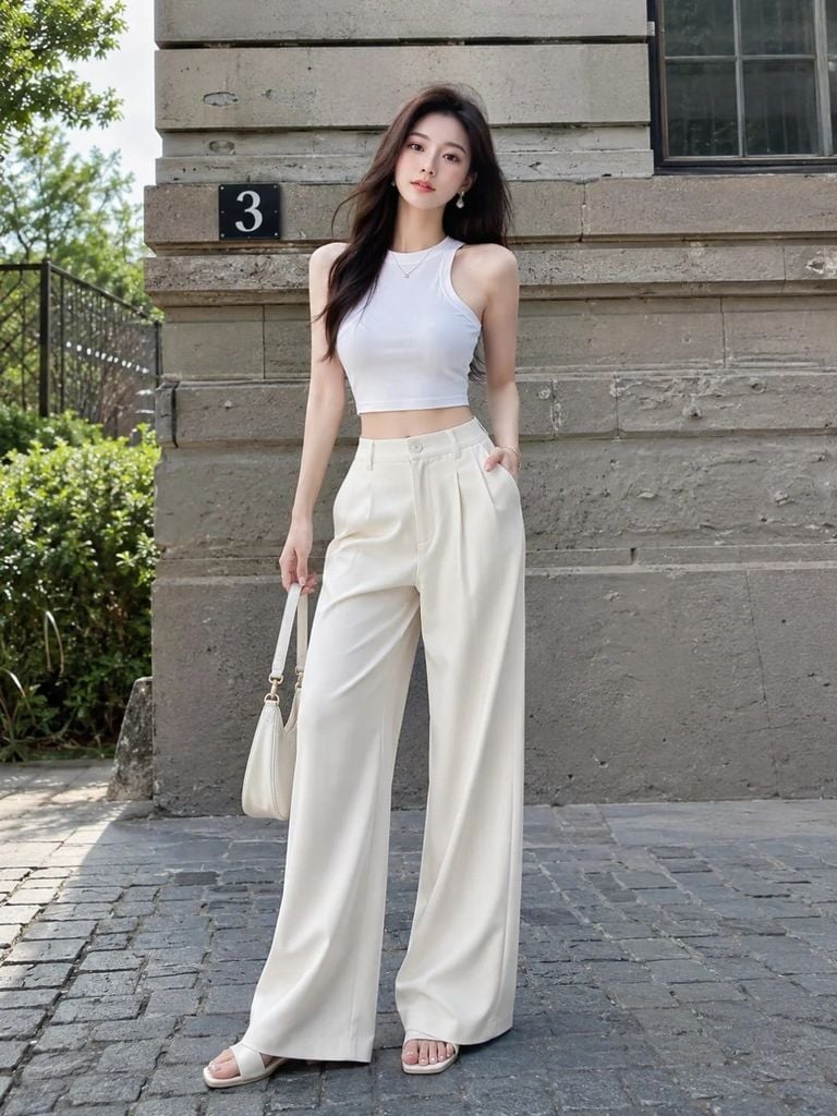 phối đồ với quần ống rộng mùa hè