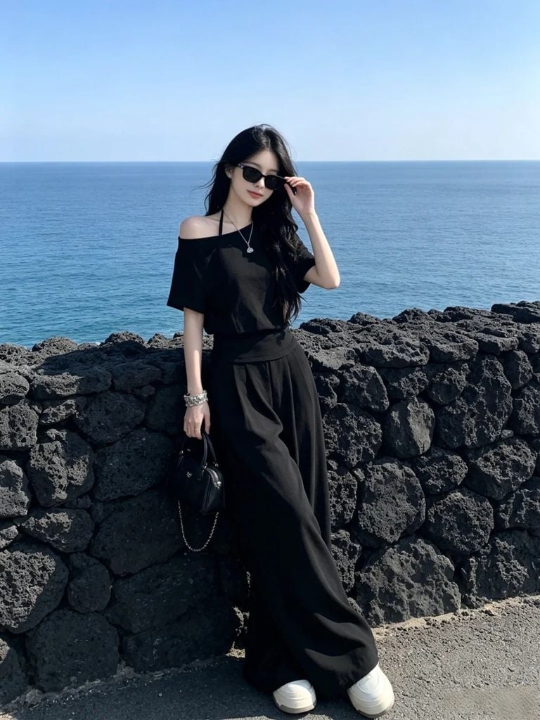 phối đồ với quần ống rộng mùa hè