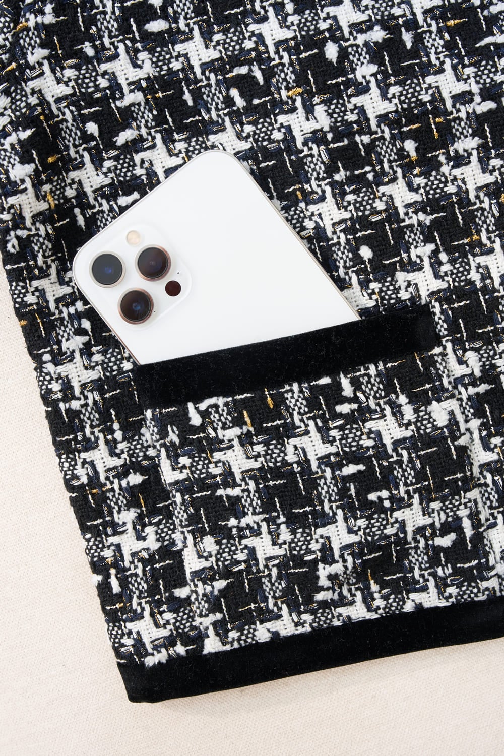 Áo khoác nữ dạ Tweed Narci dáng ngắn phối viền nhung