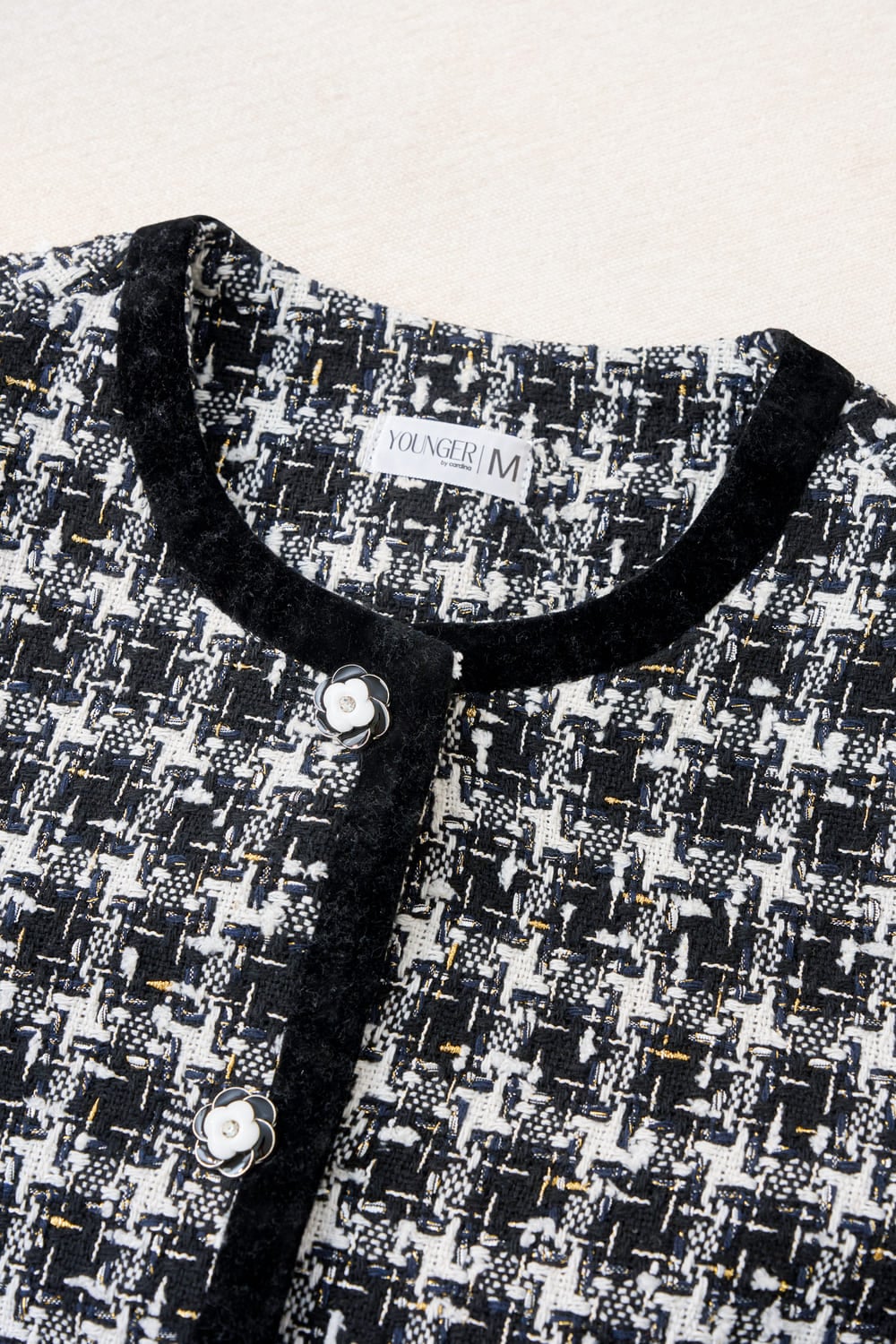 Áo khoác nữ dạ Tweed Narci dáng ngắn phối viền nhung