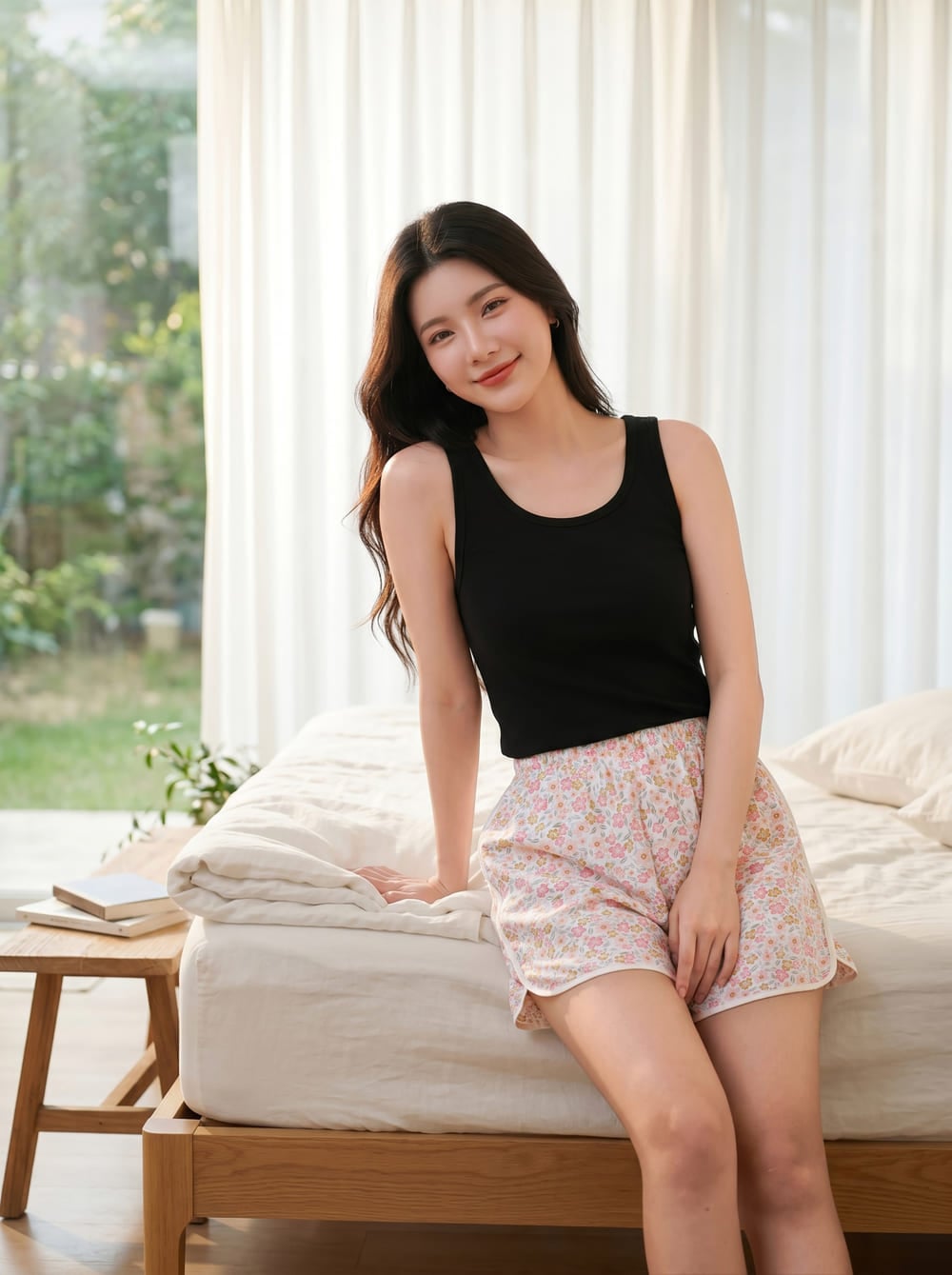 Quần đùi lanh dáng A phối viền gấu tôm