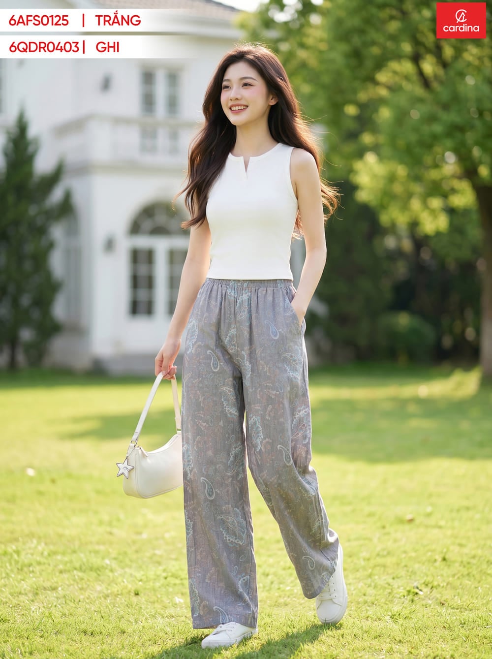 Quần đũi suông dài họa tiết cạp chun