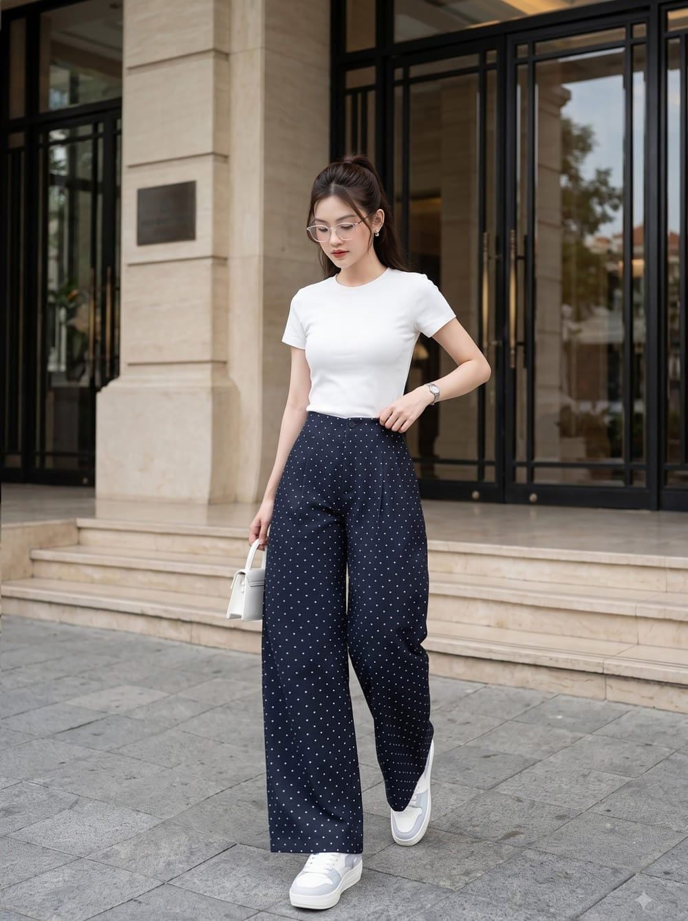 cách phối quần jean ống rộng cho người lùn