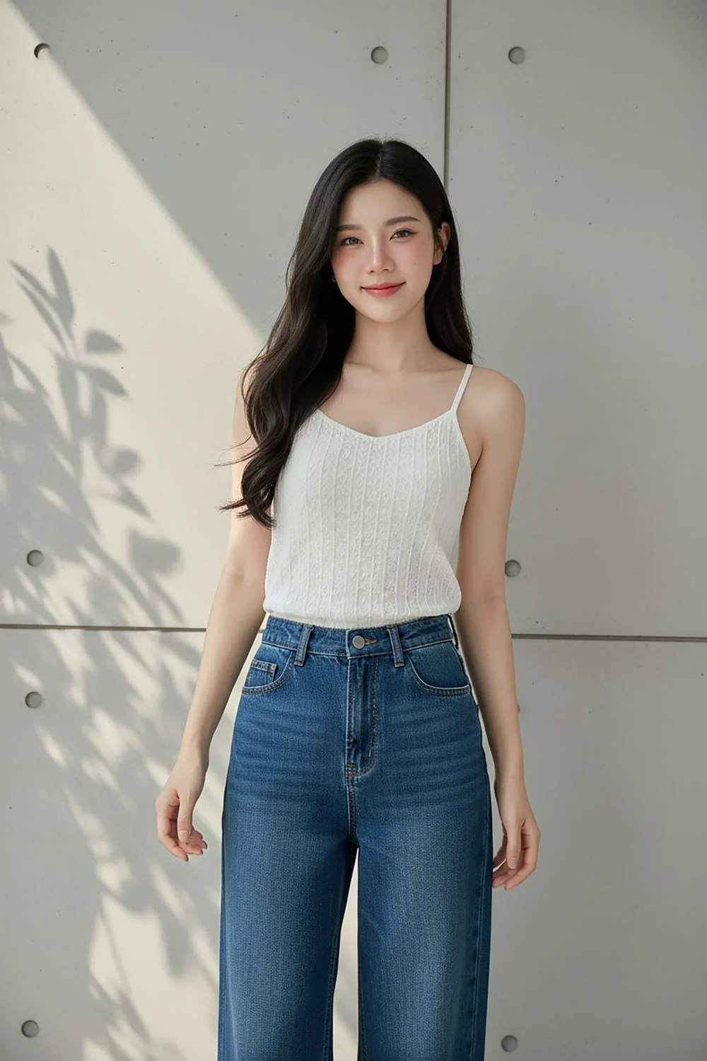 cách phối quần jean ống rộng cho người lùn