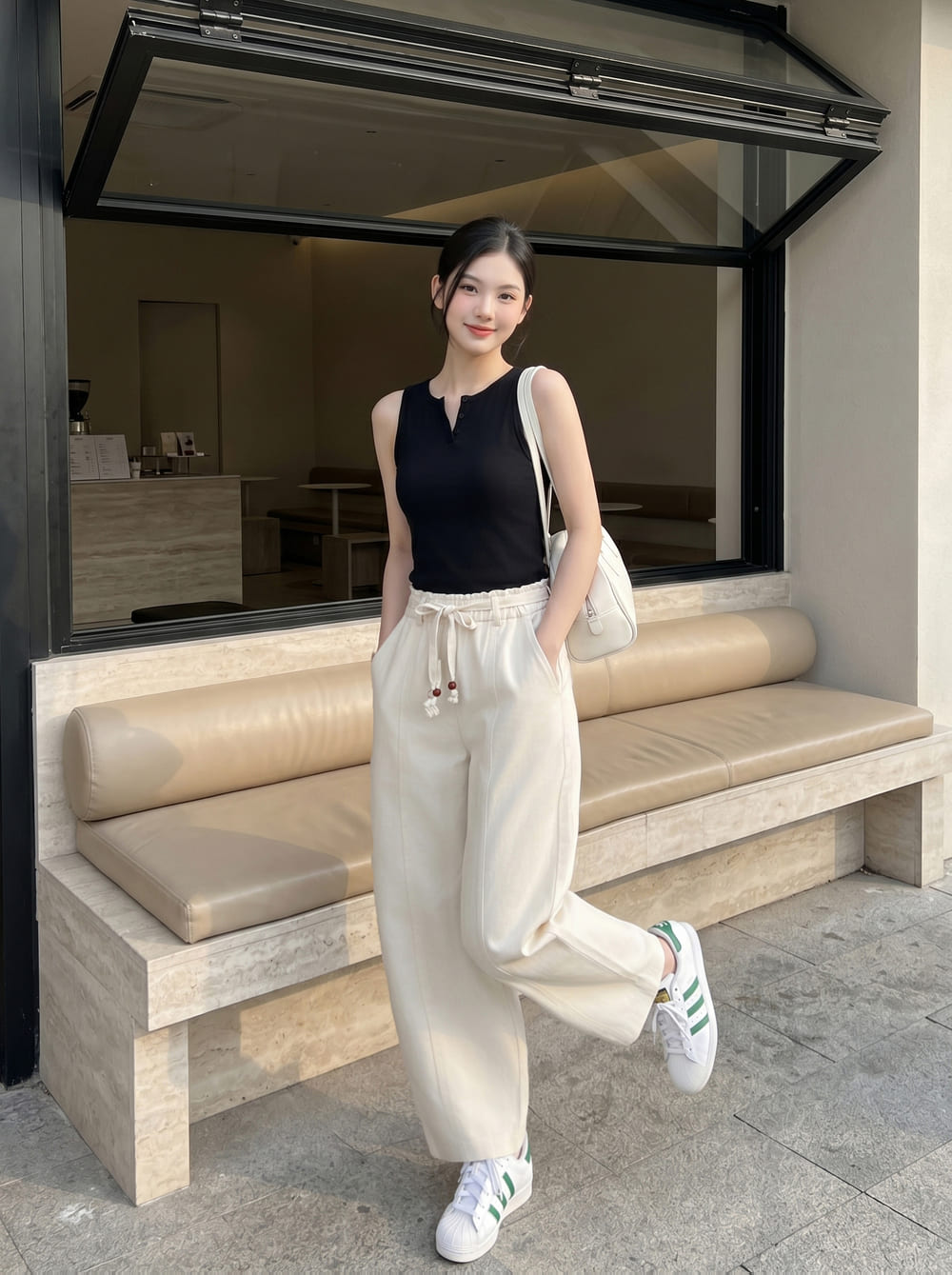 Quần dài barrel bổ mảnh mix đai