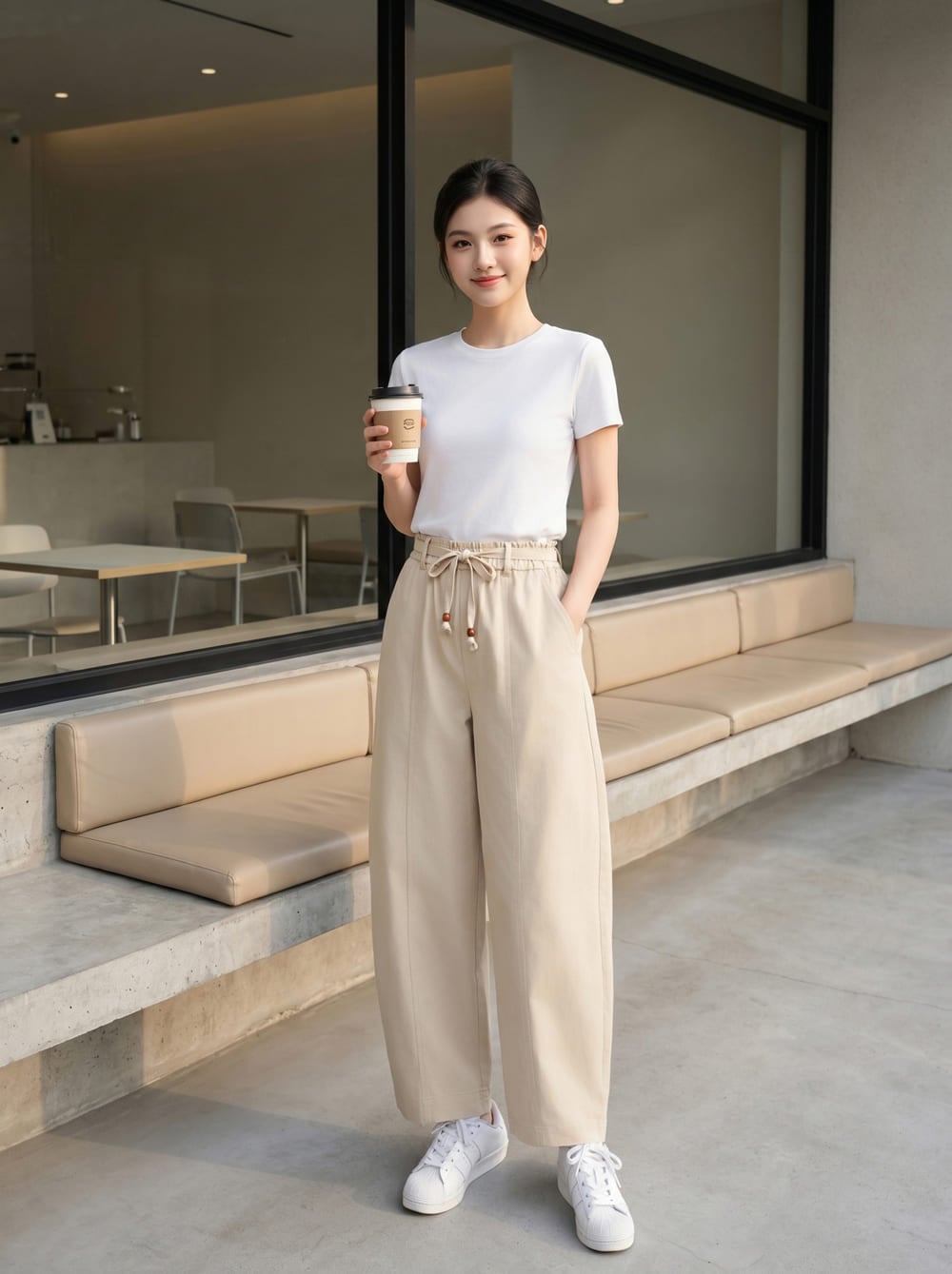 Quần dài barrel bổ mảnh mix đai