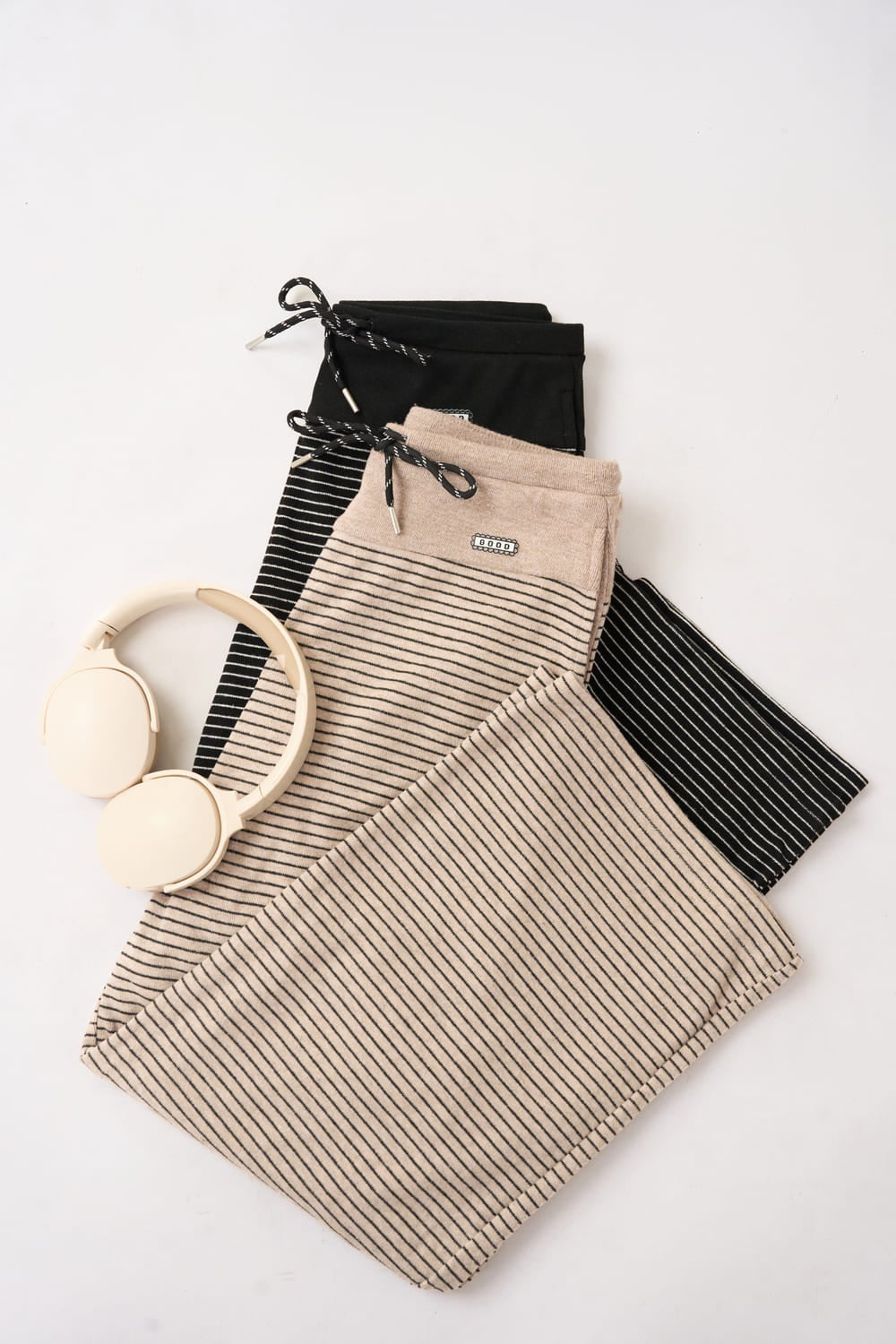 Quần suông cạp phối hông vải Nỉ kẻ ngang ấm áp cạp chun có dây điều chỉnh