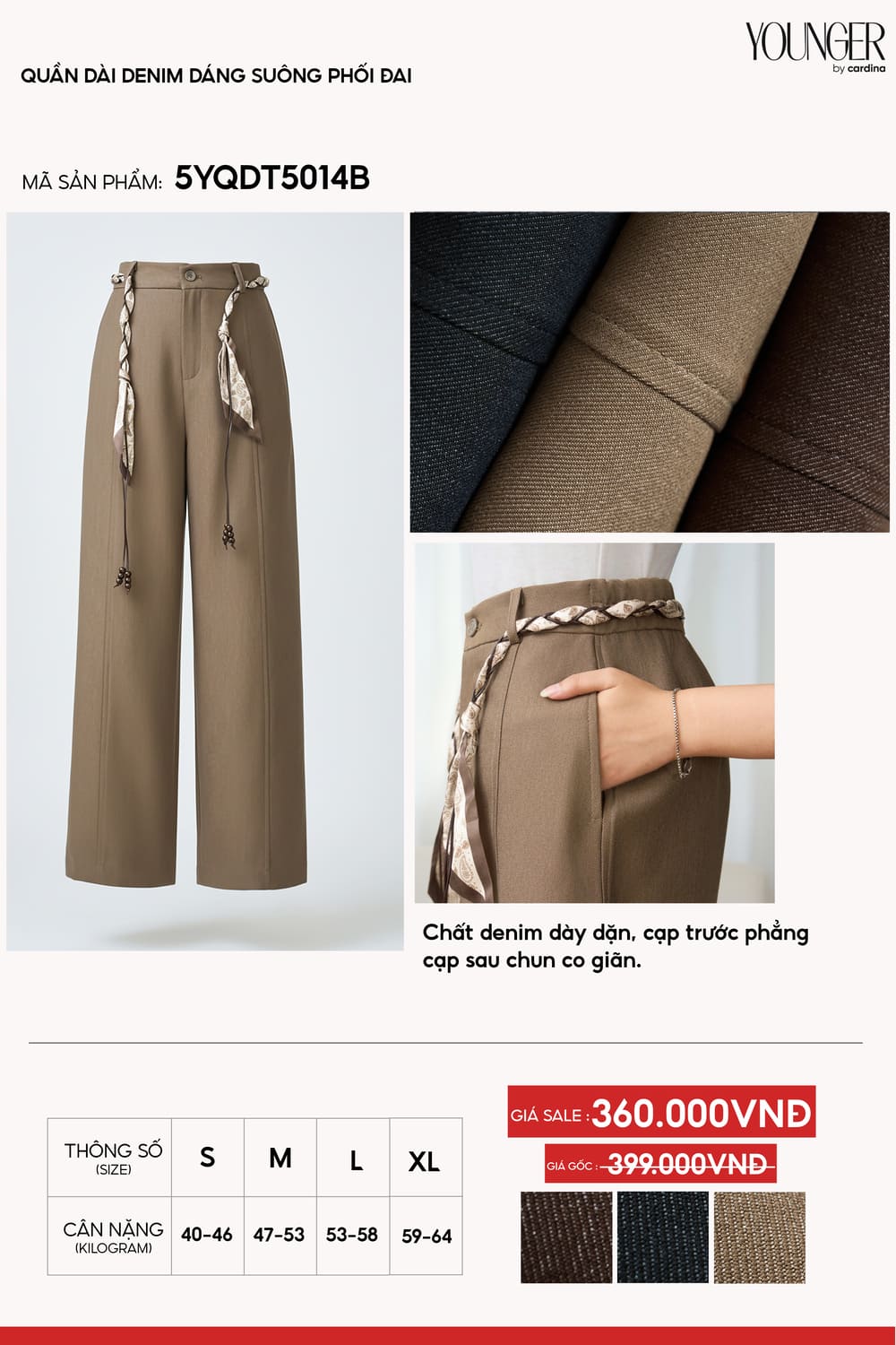 Quần dài dáng suông phối đai