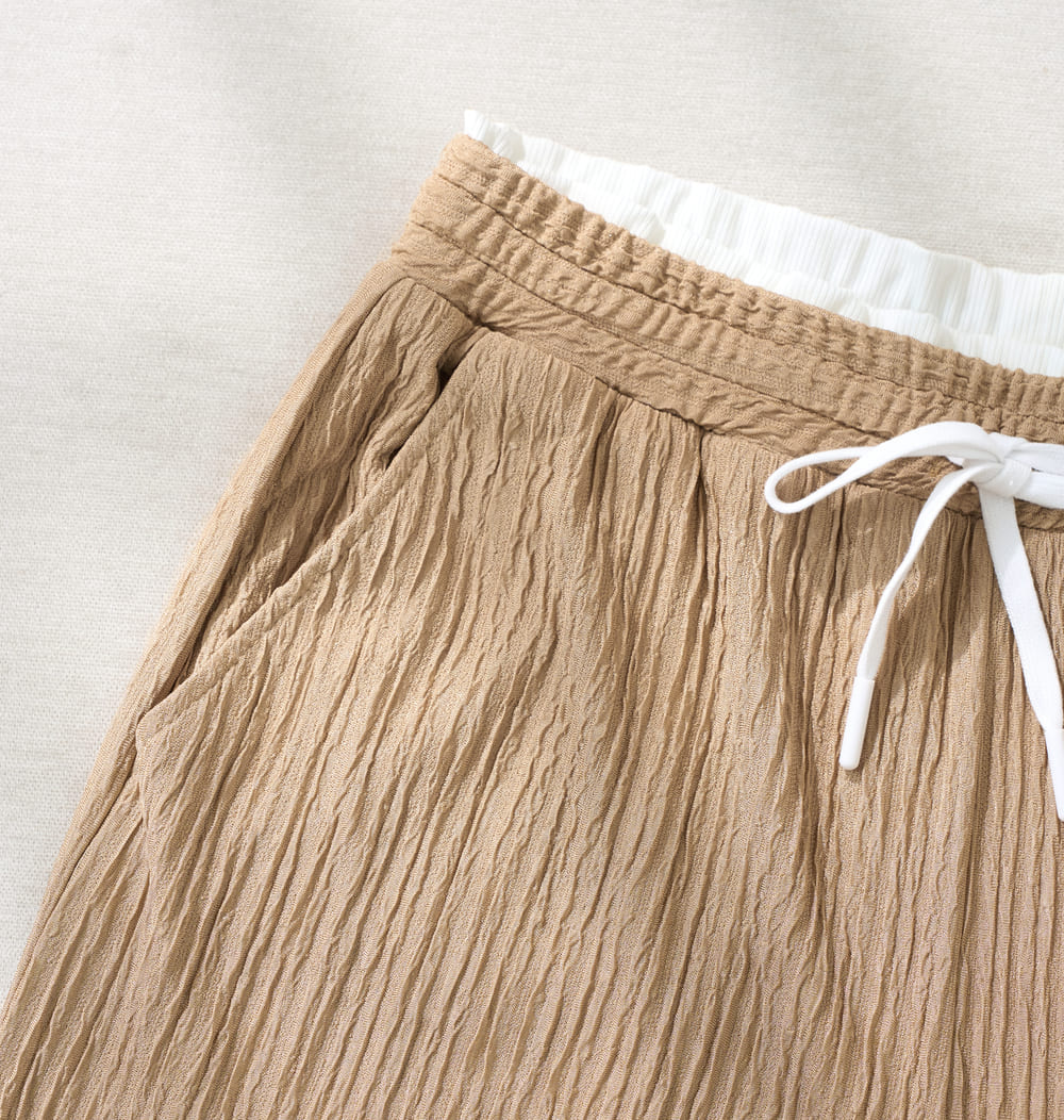 Quần suông thun phối cạp đôi