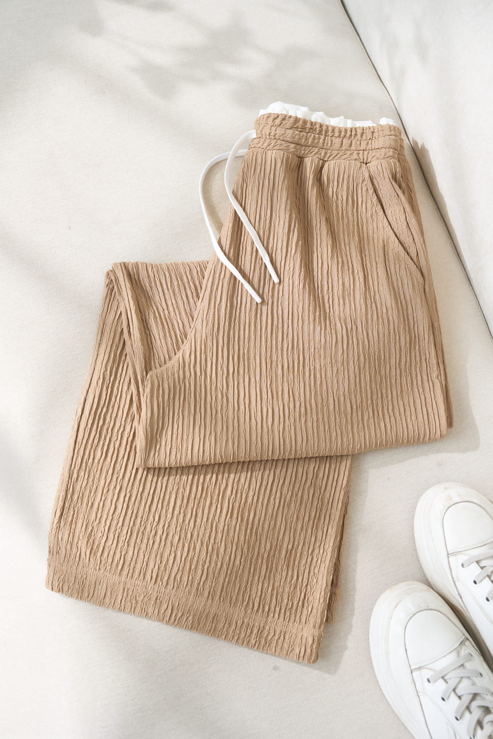 Quần suông thun phối cạp đôi