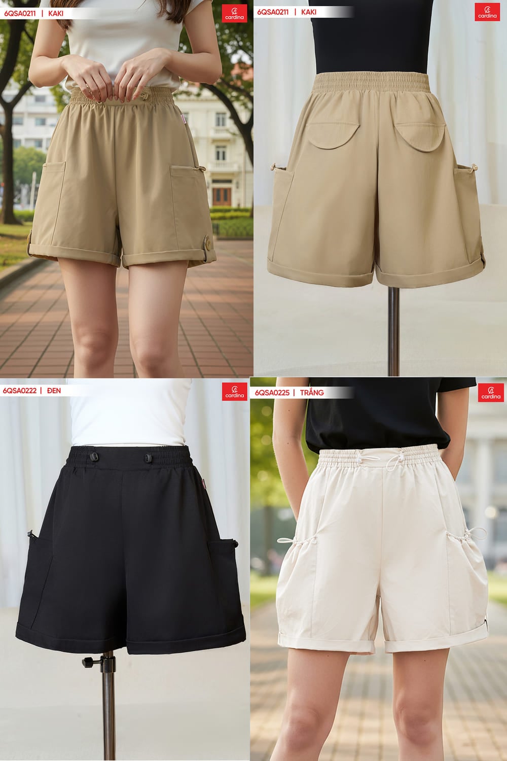 Quần sooc kaki cạp chun gấu lơ vê thiết kế túi rút cá tính