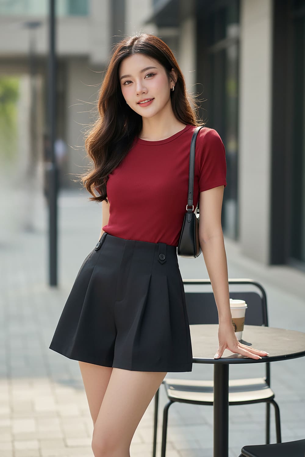 Quần sooc chéo kaki dáng A xếp ly trước.