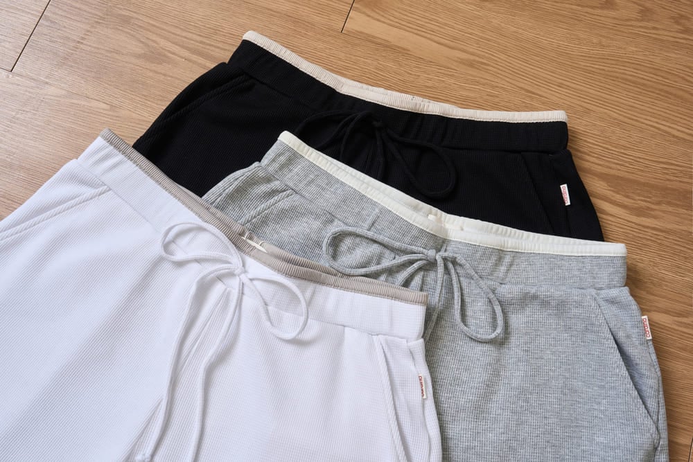 Quần sooc cotton tổ ong dáng A cạp chun có phối