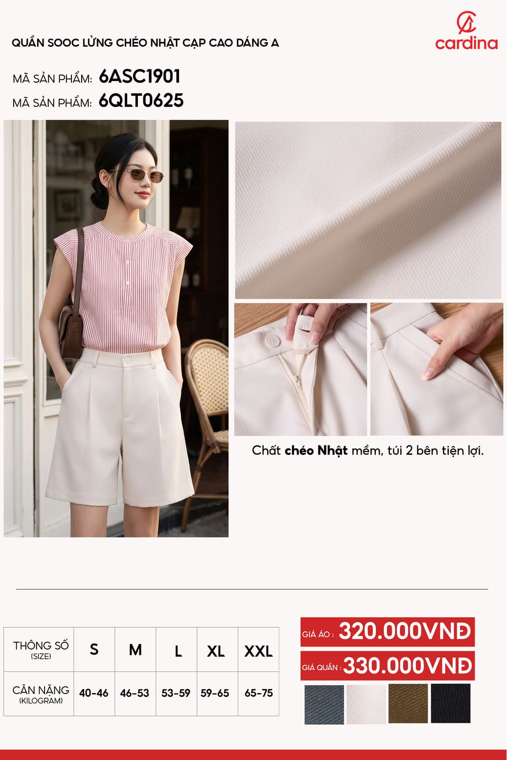 Quần short lửng cạp cao dáng A