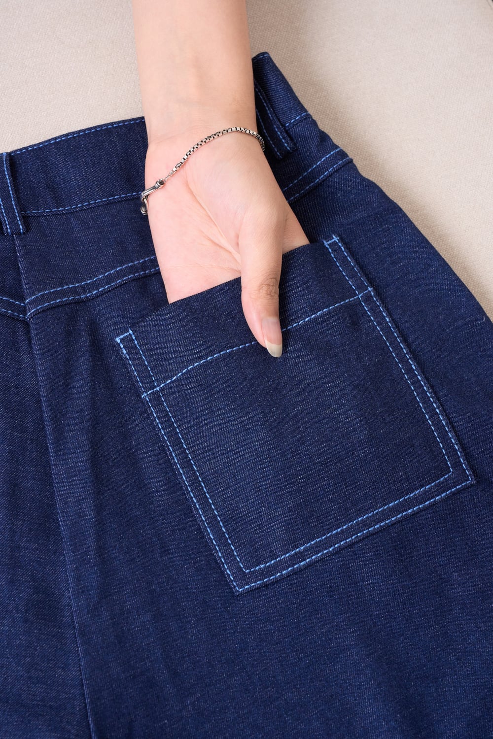 Quần suông dài denim chần chỉ