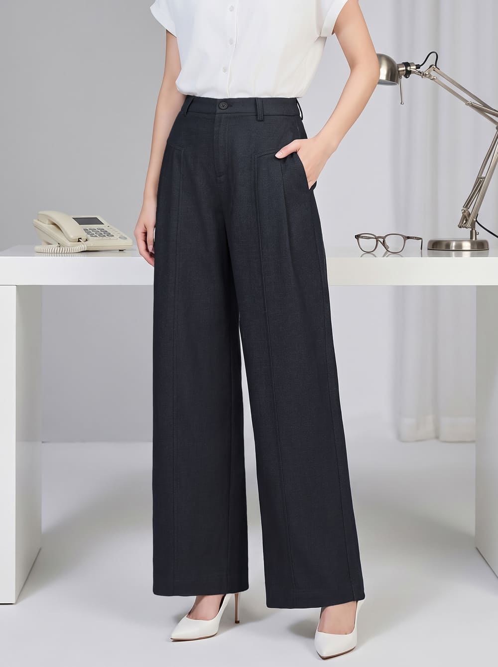 Quần suông denim gân dọc tôn dáng