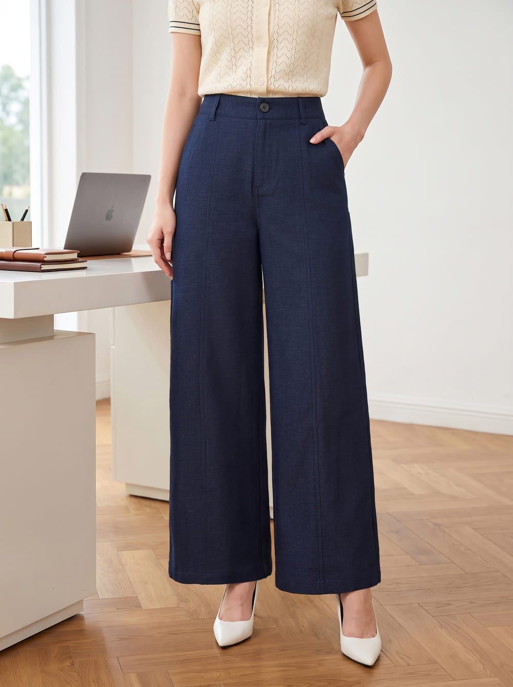 Quần suông denim túi ốp sau