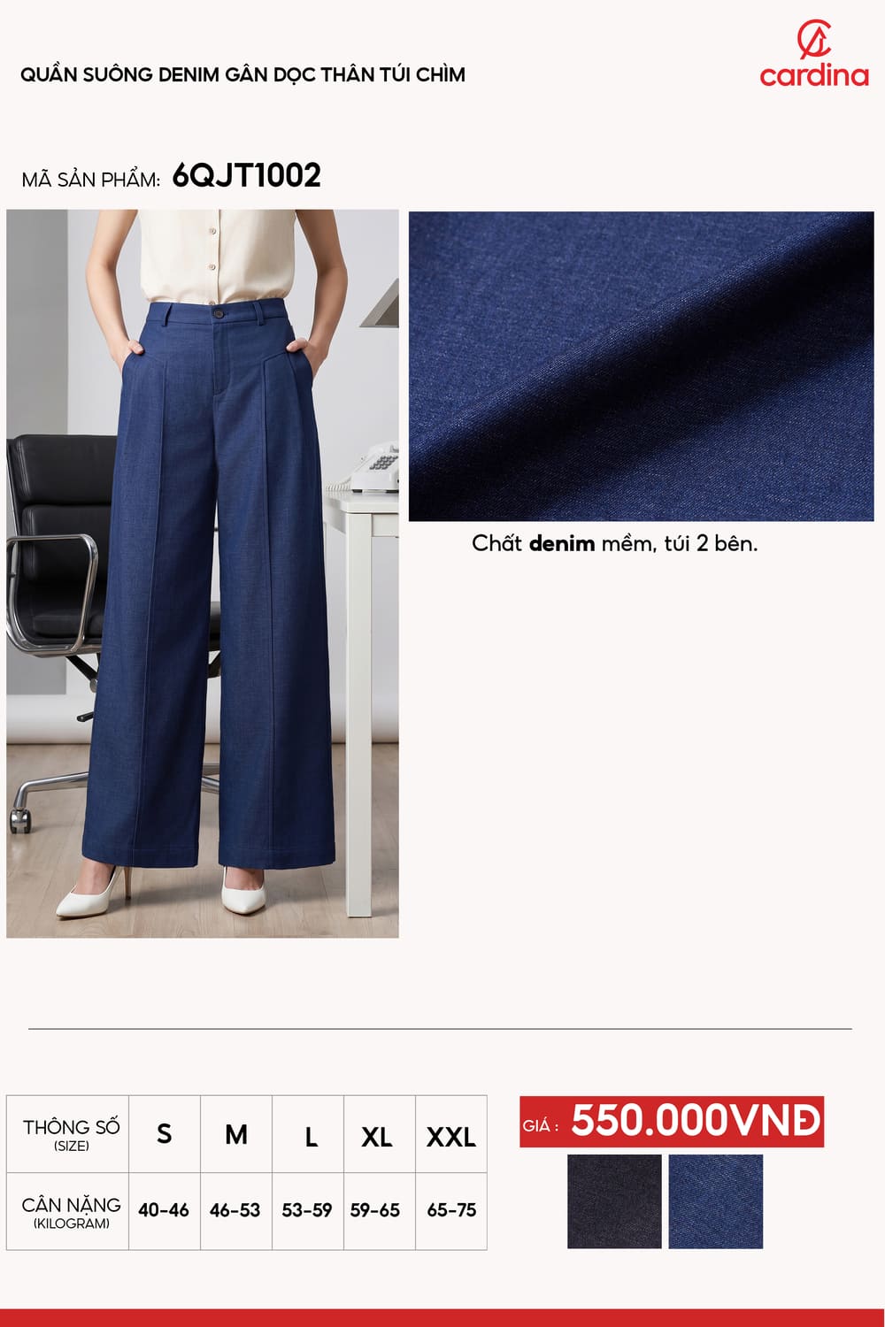Quần suông denim gân dọc tôn dáng