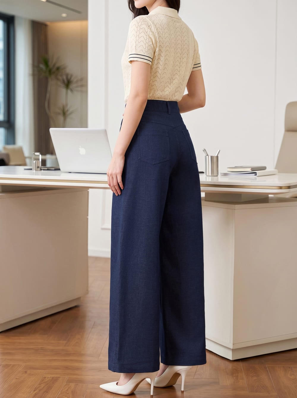Quần suông denim túi ốp sau